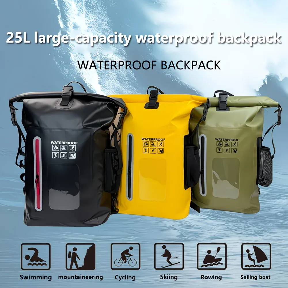 6.6 Gallon Outdoor Backpack, Detachable Shoulder Straps, Transparent Window & Buckle Clips, Suitable for Hiking, Beach Sports, Trekking and Rowing, Green, Portal Adventure Gear(ching; cyan) - Image 2