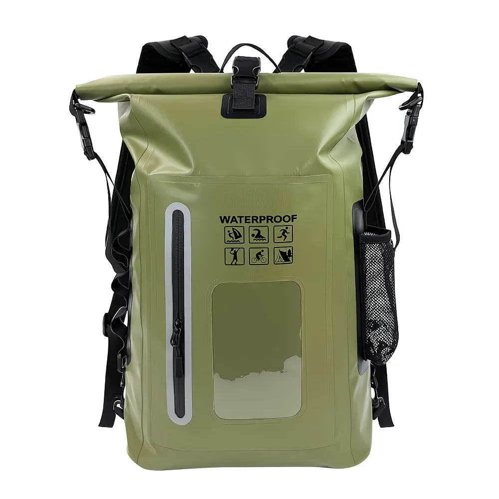 6.6 Gallon Outdoor Backpack, Detachable Shoulder Straps, Transparent Window & Buckle Clips, Suitable for Hiking, Beach Sports, Trekking and Rowing, Green, Portal Adventure Gear(pitch green) - Image 1