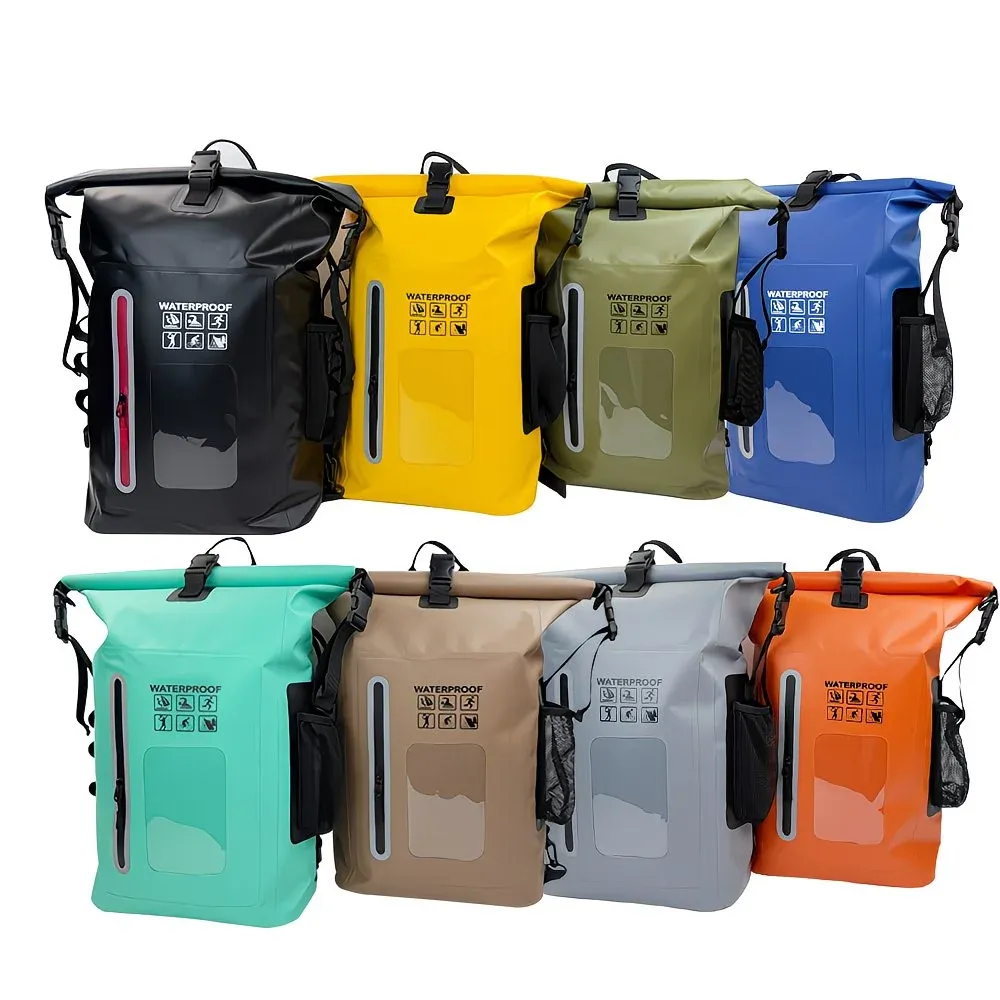 6.6 Gallon Outdoor Backpack, Detachable Shoulder Straps, Transparent Window & Buckle Clips, Suitable for Hiking, Beach Sports, Trekking and Rowing, Green, Portal Adventure Gear(dark blue) - Image 7