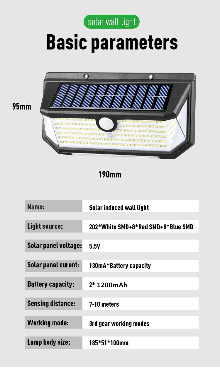 218LED Solar Sensor Wall Light, Smart Light Control, 270° Wide-Angle Illumination, Three Sensing Modes, Energy Saving and Eco-Friendly, No Wiring Installation, Top Choice for Outdoor Security - Image 8