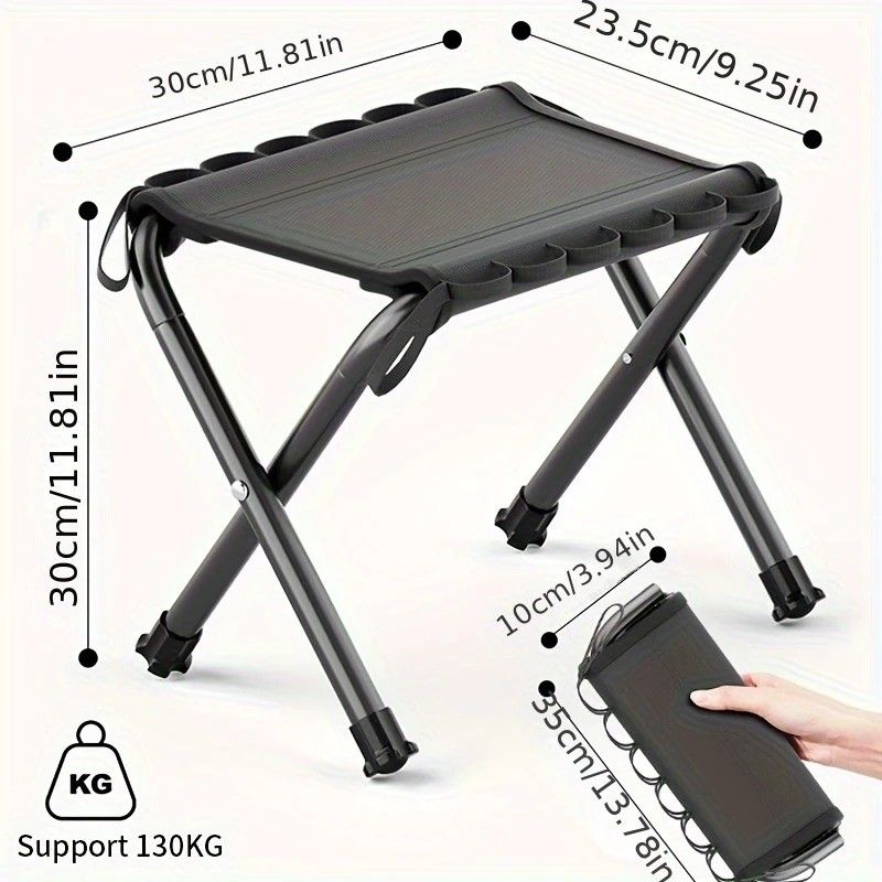 Folding Camping Stool with Hook 660g Lightweight Oxford Cloth Collapsible Seat for Fishing Picnic Hiking & Waiting(black) - Image 1