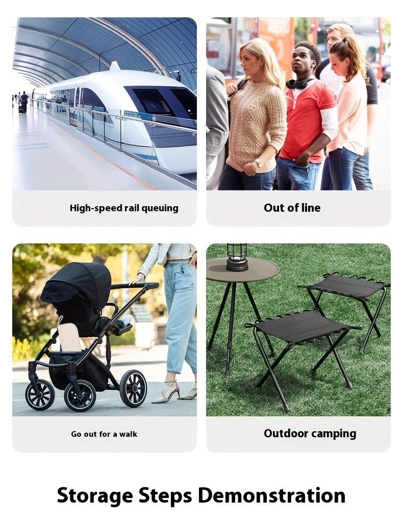 Folding Camping Stool with Hook 660g Lightweight Oxford Cloth Collapsible Seat for Fishing Picnic Hiking & Waiting(black) - Image 5