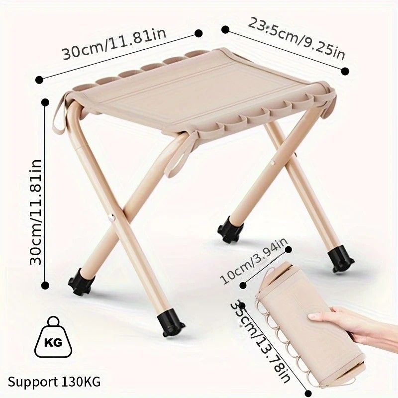 Folding Camping Stool with Hook 660g Lightweight Oxford Cloth Collapsible Seat for Fishing Picnic Hiking & Waiting(khaki) - Image 1