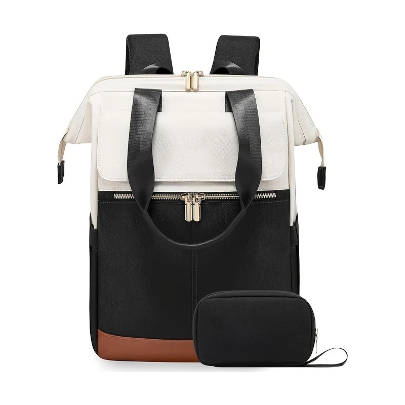 White with black Korean-style Fashion Compact Backpack, Multi-functional & Large Capacity, Lightweight & Easy to Carry, Fits Daily Commute, Lunch Outings, and Short Trips. - Image 1