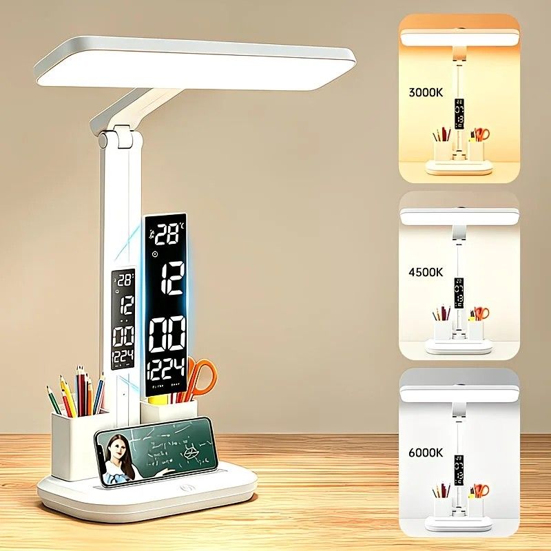 Multifunctional Smart Eye Protection Desk Lamp, integrating lighting, digital display, and storage in one, with multi-angle adjustment, eye-friendly and practical./USB plug-in-dimmable color matching - Image 1