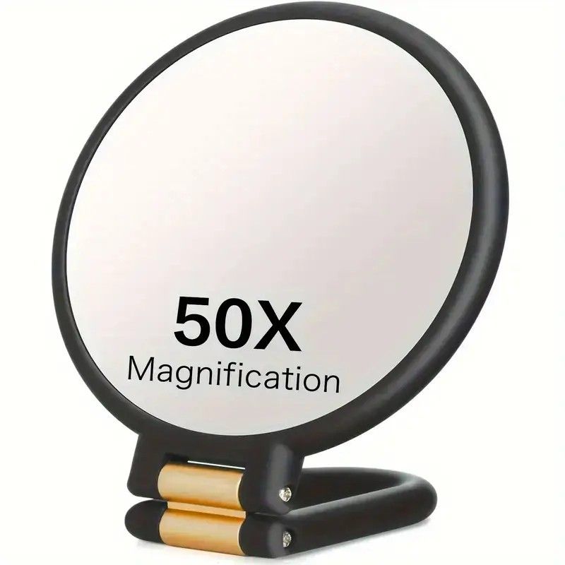 Double-sided Folding Makeup Mirror – 1X/50X Dual Magnification, 360° Rotatable and Foldable for Portability, Three Uses: Handheld, Desktop, Wall-mounted(black) - Image 1