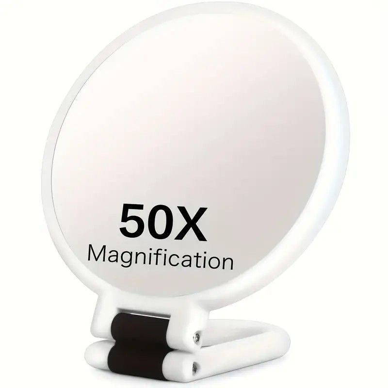 Double-sided Folding Makeup Mirror – 1X/50X Dual Magnification, 360° Rotatable and Foldable for Portability, Three Uses: Handheld, Desktop, Wall-mounted(WHITE) - Image 1