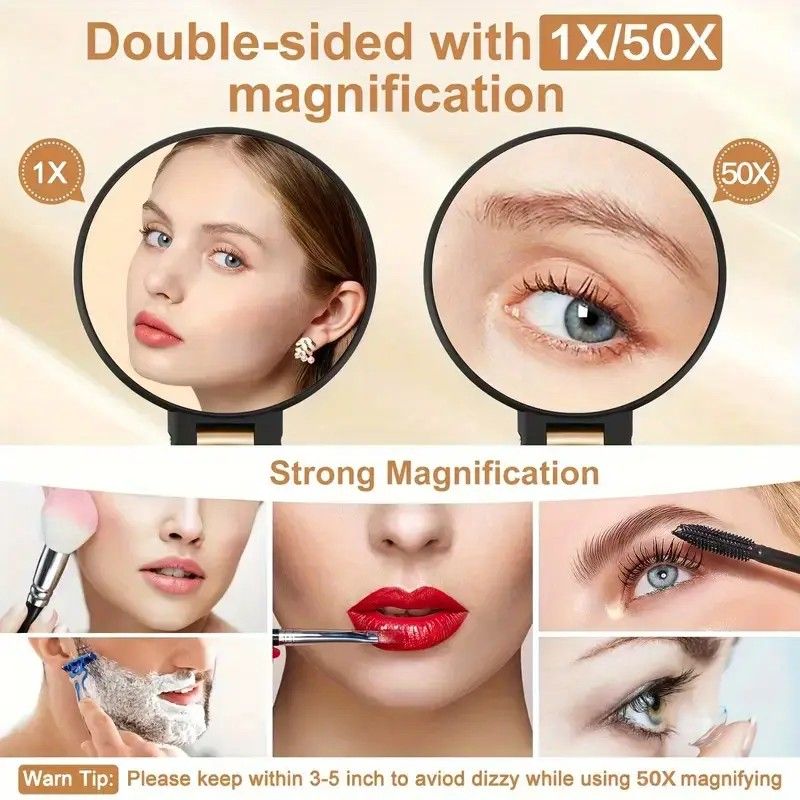 Double-sided Folding Makeup Mirror – 1X/50X Dual Magnification, 360° Rotatable and Foldable for Portability, Three Uses: Handheld, Desktop, Wall-mounted(WHITE) - Image 8