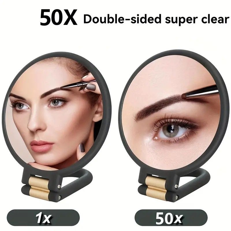 Double-sided Folding Makeup Mirror – 1X/50X Dual Magnification, 360° Rotatable and Foldable for Portability, Three Uses: Handheld, Desktop, Wall-mounted(PINK) - Image 5