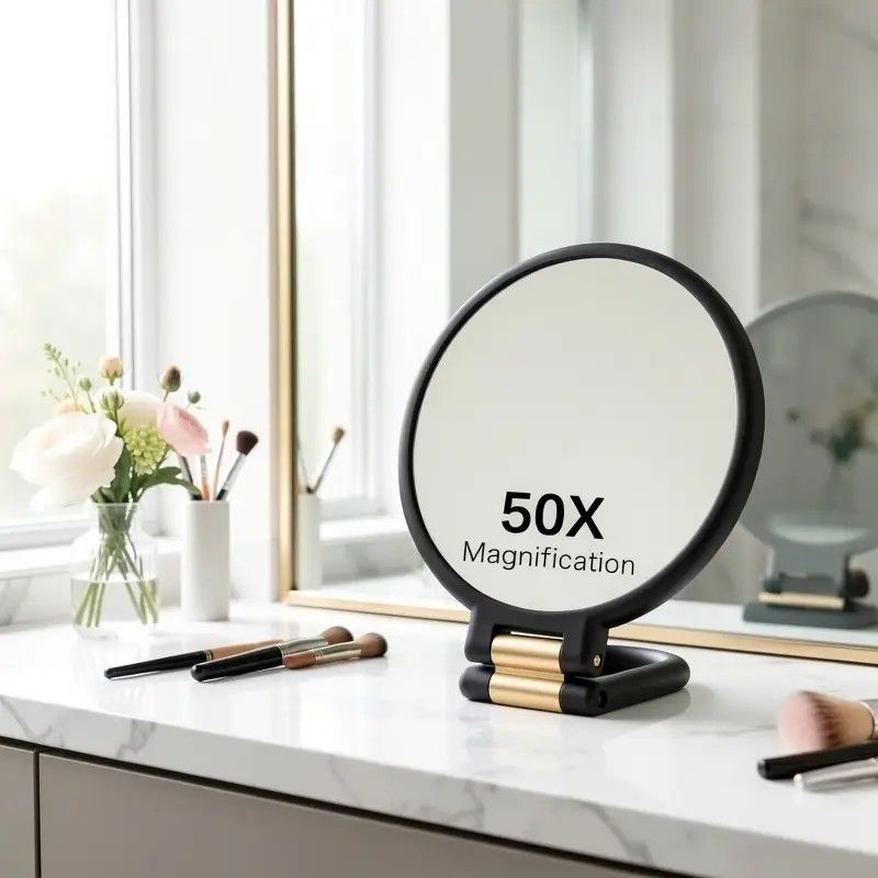 Double-sided Folding Makeup Mirror – 1X/50X Dual Magnification, 360° Rotatable and Foldable for Portability, Three Uses: Handheld, Desktop, Wall-mounted(GREEN) - Image 2