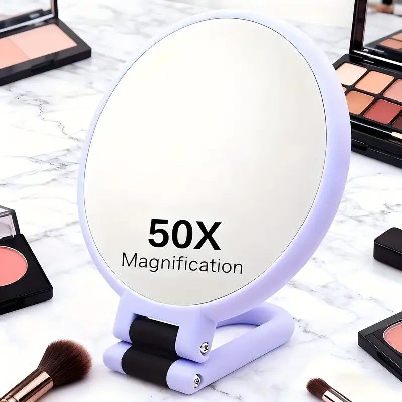 Double-sided Folding Makeup Mirror – 1X/50X Dual Magnification, 360° Rotatable and Foldable for Portability, Three Uses: Handheld, Desktop, Wall-mounted（purple） - Image 1