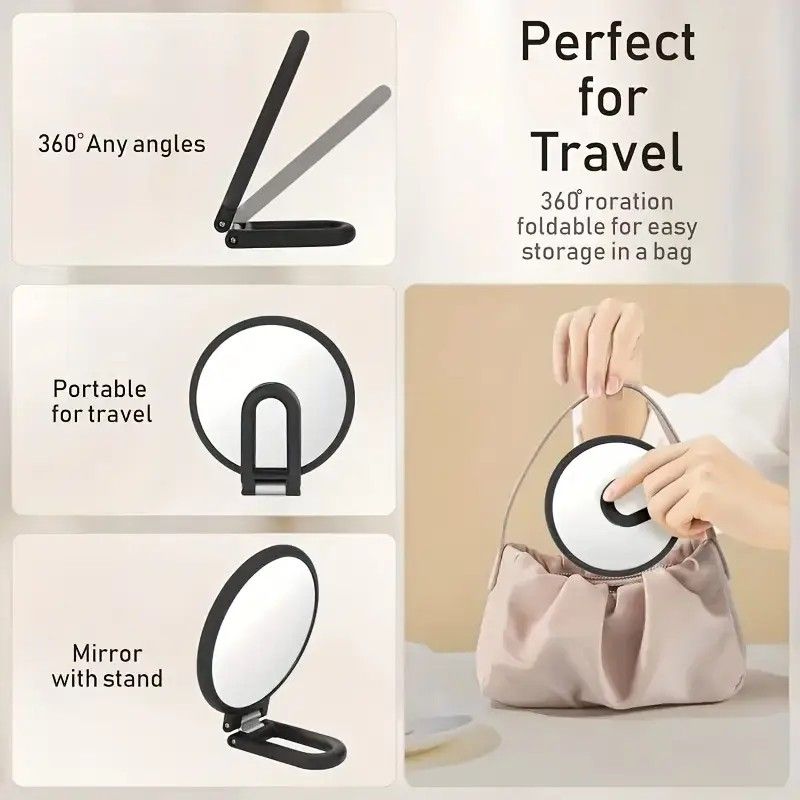 Double-sided Folding Makeup Mirror – 1X/50X Dual Magnification, 360° Rotatable and Foldable for Portability, Three Uses: Handheld, Desktop, Wall-mounted（purple） - Image 7