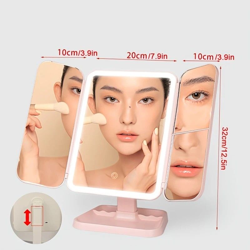Smart Touch LED Vanity Mirror - 3 Color Dimmable Lights, 270° Adjustable, Rechargeable Desktop Makeup Mirror(pink) - Image 1