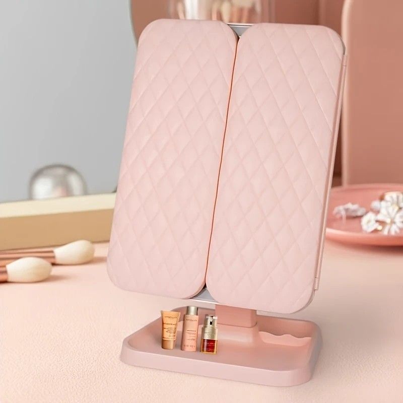 Smart Touch LED Vanity Mirror - 3 Color Dimmable Lights, 270° Adjustable, Rechargeable Desktop Makeup Mirror(pink) - Image 4