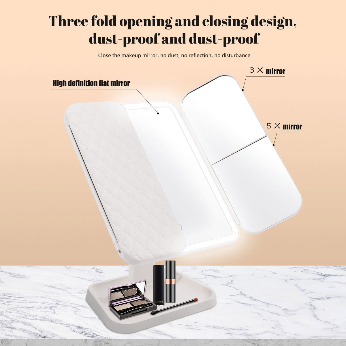 Smart Touch LED Vanity Mirror - 3 Color Dimmable Lights, 270° Adjustable, Rechargeable Desktop Makeup Mirror(pink) - Image 5