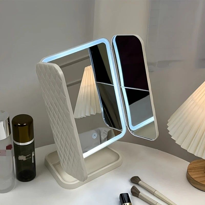 Smart Touch LED Vanity Mirror - 3 Color Dimmable Lights, 270° Adjustable, Rechargeable Desktop Makeup Mirror(pink) - Image 7