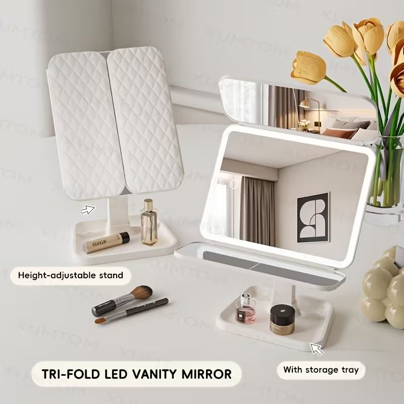 Smart Touch LED Vanity Mirror - 3 Color Dimmable Lights, 270° Adjustable, Rechargeable Desktop Makeup Mirror(white) - Image 2