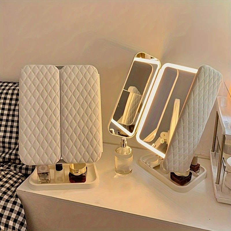 Smart Touch LED Vanity Mirror - 3 Color Dimmable Lights, 270° Adjustable, Rechargeable Desktop Makeup Mirror(white) - Image 4