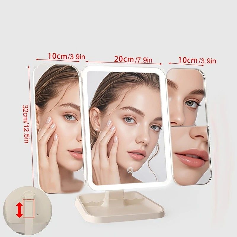 Smart Touch LED Vanity Mirror - 3 Color Dimmable Lights, 270° Adjustable, Rechargeable Desktop Makeup Mirror(white) - Image 5