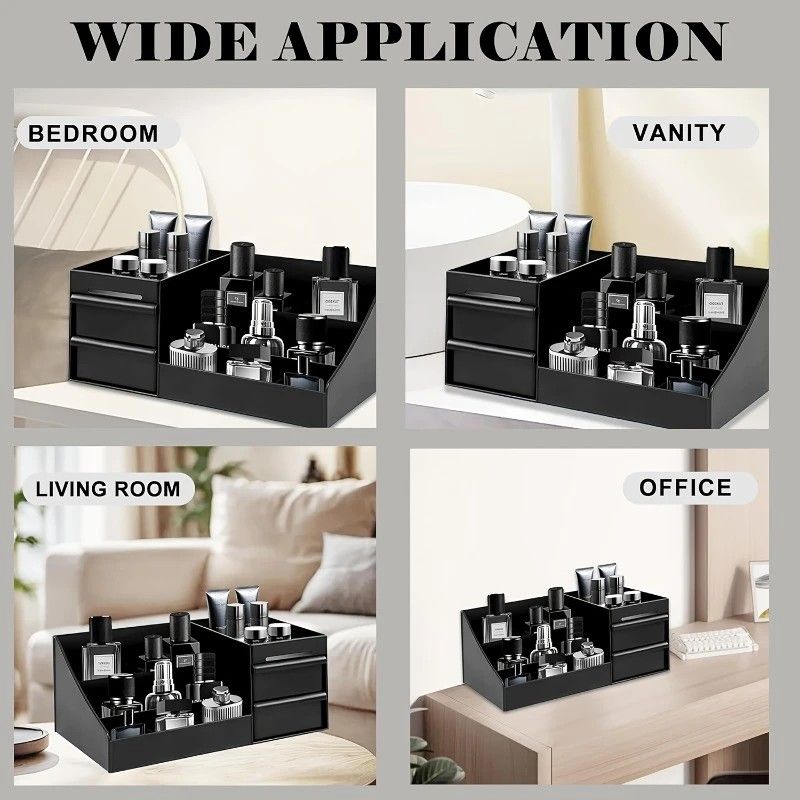 Black Mens Wash Bag & Vanity Organiser | 2 Drawer Acrylic Bathroom Storage for Grooming & Skincare - Image 3