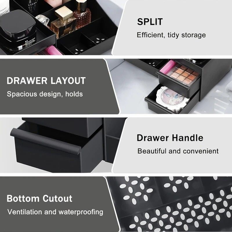 Black Mens Wash Bag & Vanity Organiser | 2 Drawer Acrylic Bathroom Storage for Grooming & Skincare - Image 5