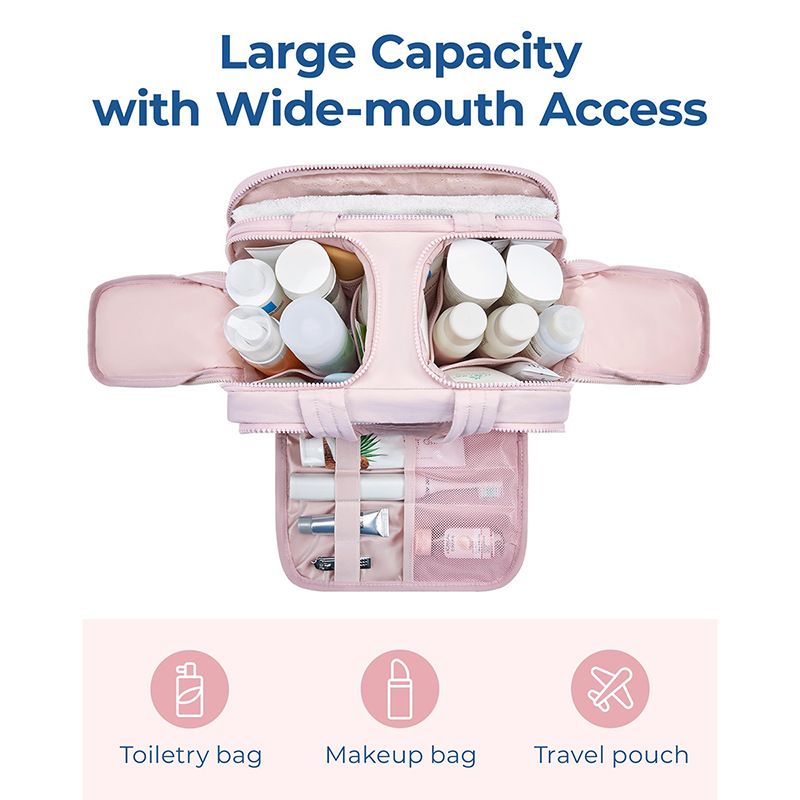 Travel Toiletry & Makeup Bag – Large Capacity Organiser Wash Bag with Compartments(PINK) - Image 4