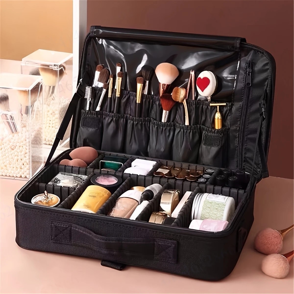 Professional Makeup Case: Flexible Zoning, Triple-tier Capacity, Your Hassle-free Travel Storage Partner. - Image 1