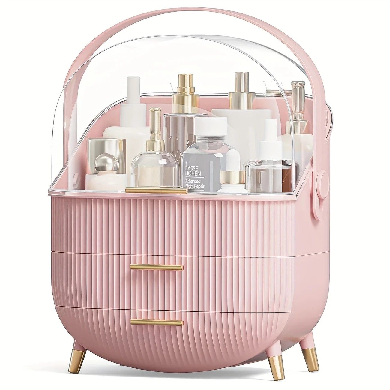 Transparent Flip-top Cosmetic Storage Box: Dustproof, Waterproof, Multi-layer Drawer Organizer, Portable Storage Essential for Desktop and Bathroom.pink - Image 1