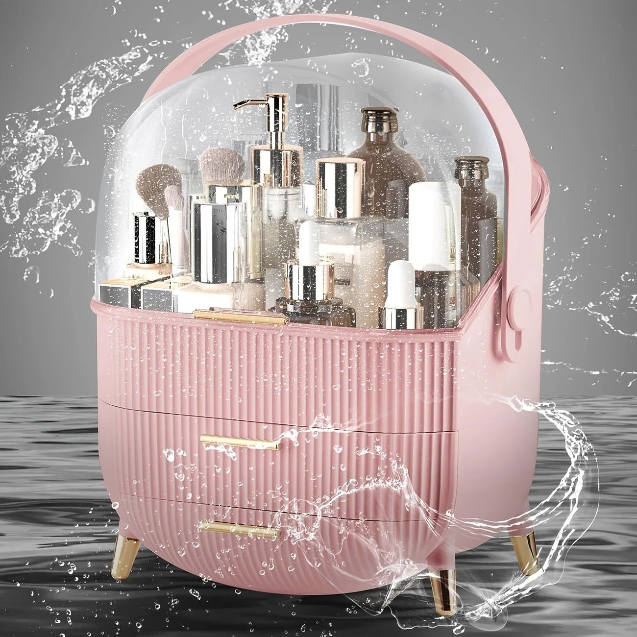 Transparent Flip-top Cosmetic Storage Box: Dustproof, Waterproof, Multi-layer Drawer Organizer, Portable Storage Essential for Desktop and Bathroom.pink - Image 2