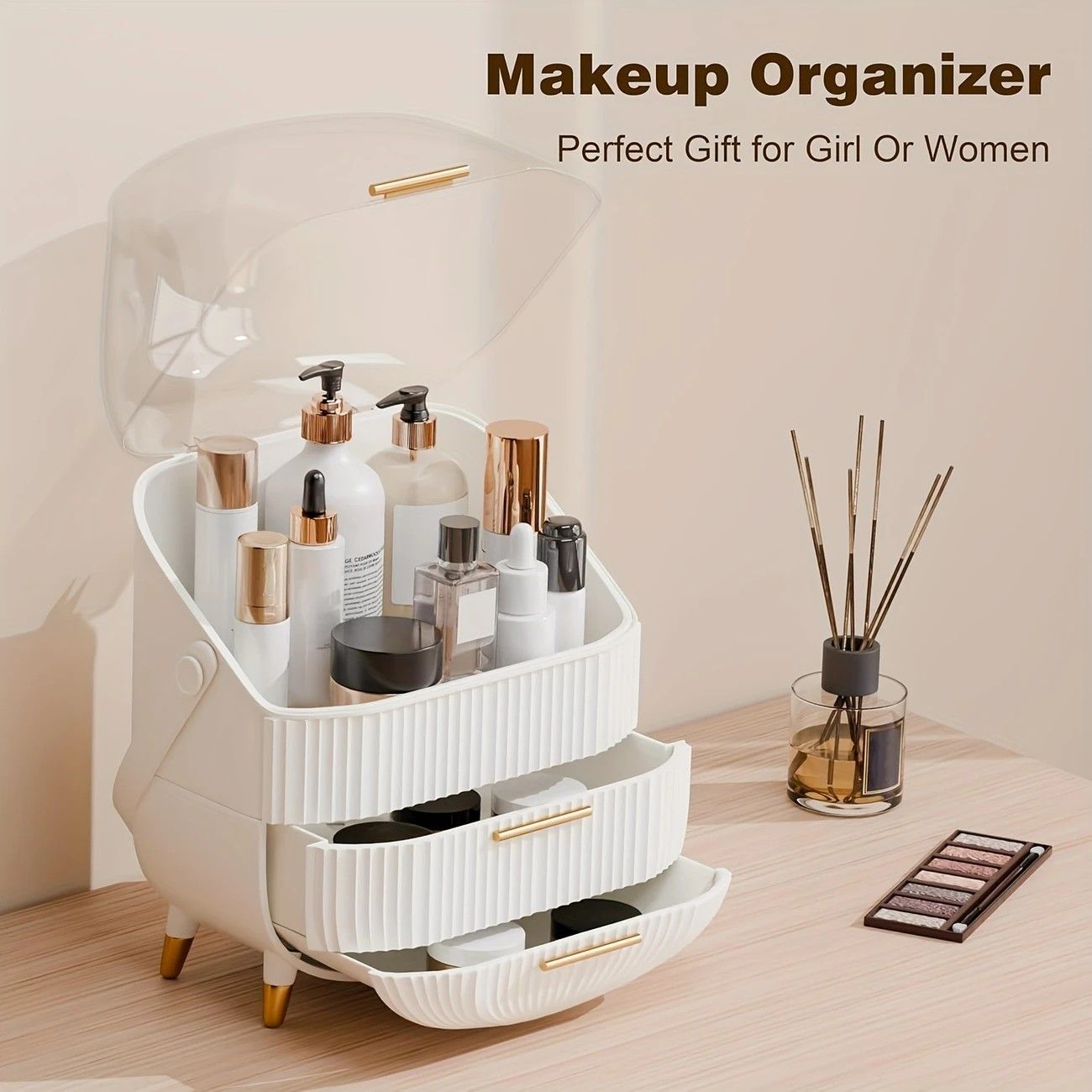 Transparent Flip-top Cosmetic Storage Box: Dustproof, Waterproof, Multi-layer Drawer Organizer, Portable Storage Essential for Desktop and Bathroom.pink - Image 4