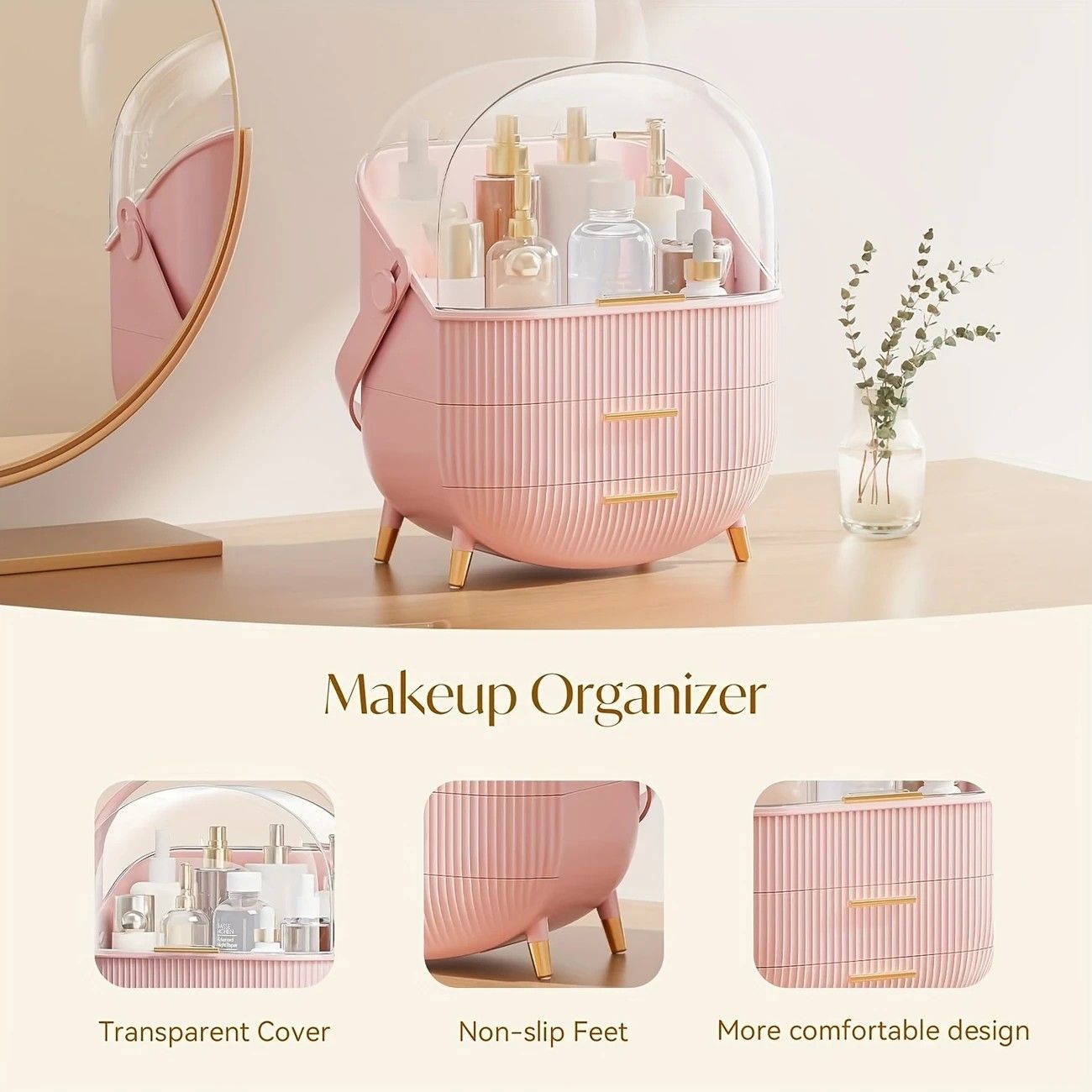Transparent Flip-top Cosmetic Storage Box: Dustproof, Waterproof, Multi-layer Drawer Organizer, Portable Storage Essential for Desktop and Bathroom.pink - Image 5