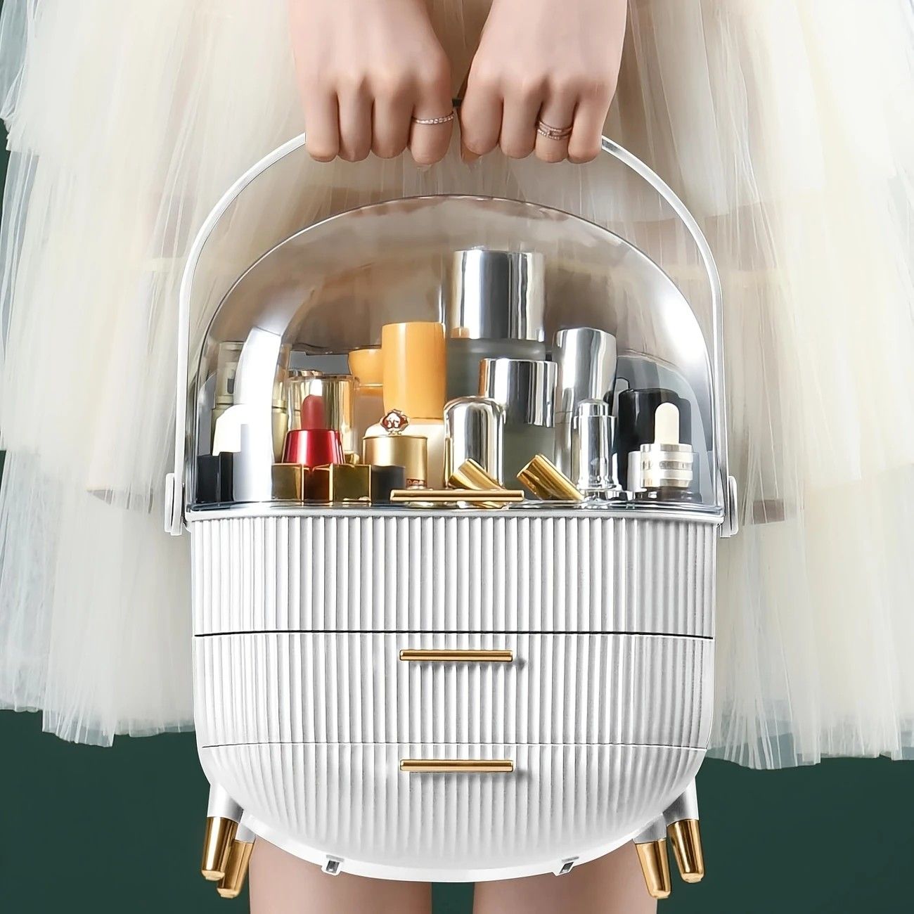 Transparent Flip-top Cosmetic Storage Box: Dustproof, Waterproof, Multi-layer Drawer Organizer, Portable Storage Essential for Desktop and Bathroom.white - Image 1