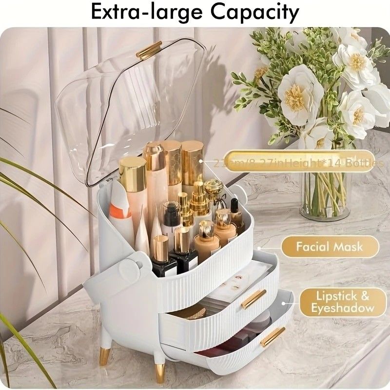 Transparent Flip-top Cosmetic Storage Box: Dustproof, Waterproof, Multi-layer Drawer Organizer, Portable Storage Essential for Desktop and Bathroom.white - Image 4