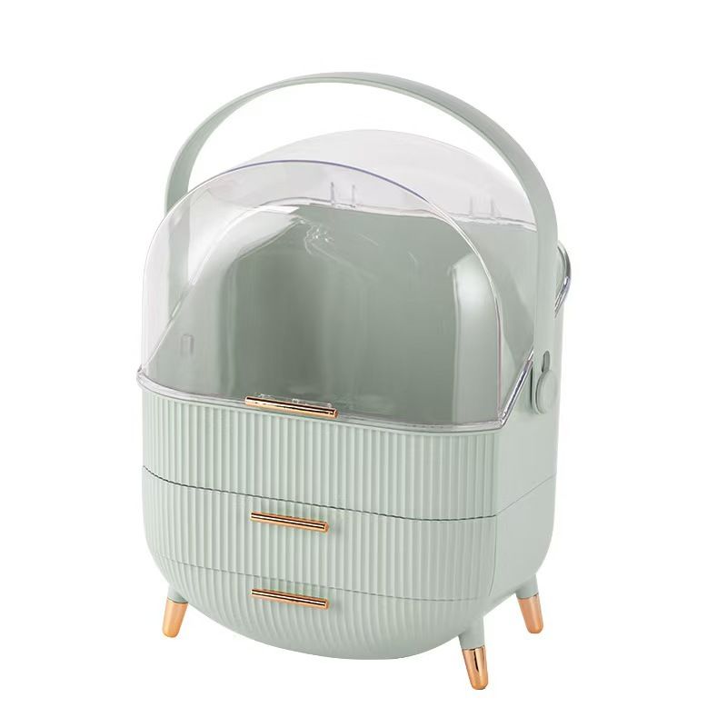 Transparent Flip-top Cosmetic Storage Box: Dustproof, Waterproof, Multi-layer Drawer Organizer, Portable Storage Essential for Desktop and Bathroom.pale green - Image 1
