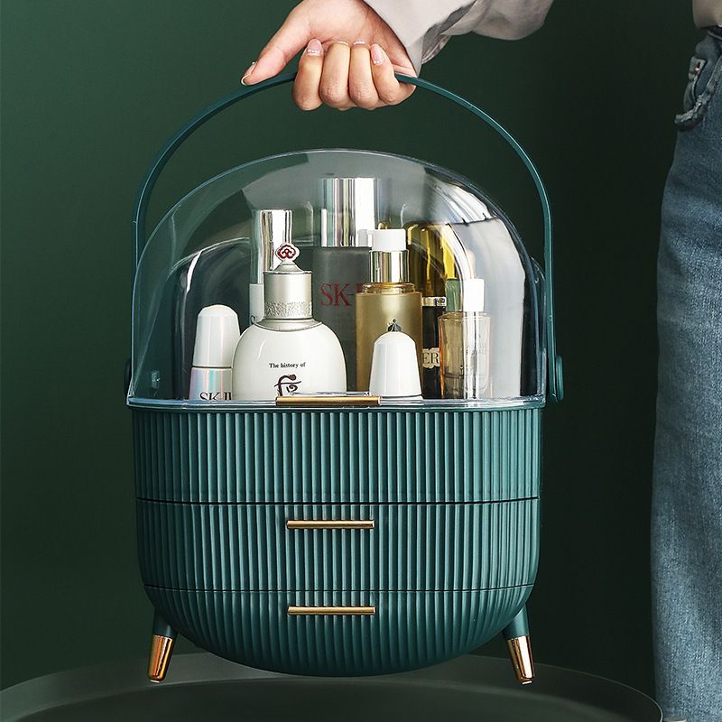 Transparent Flip-top Cosmetic Storage Box: Dustproof, Waterproof, Multi-layer Drawer Organizer, Portable Storage Essential for Desktop and Bathroom.Dark green - Image 1
