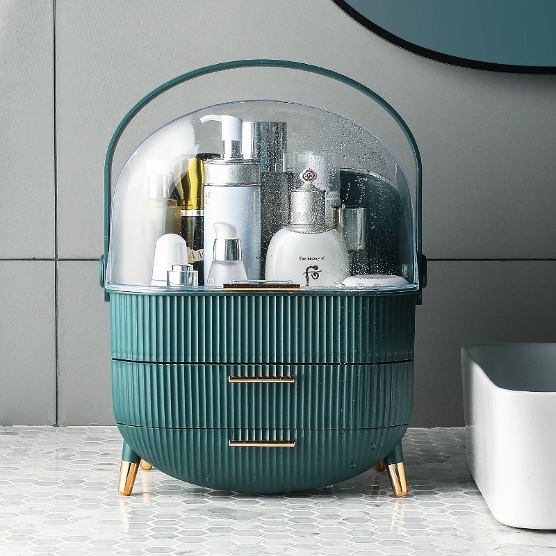 Transparent Flip-top Cosmetic Storage Box: Dustproof, Waterproof, Multi-layer Drawer Organizer, Portable Storage Essential for Desktop and Bathroom.Dark green - Image 2