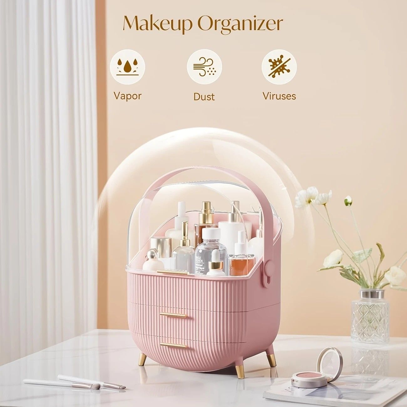 Transparent Flip-top Cosmetic Storage Box: Dustproof, Waterproof, Multi-layer Drawer Organizer, Portable Storage Essential for Desktop and Bathroom.Dark green - Image 5