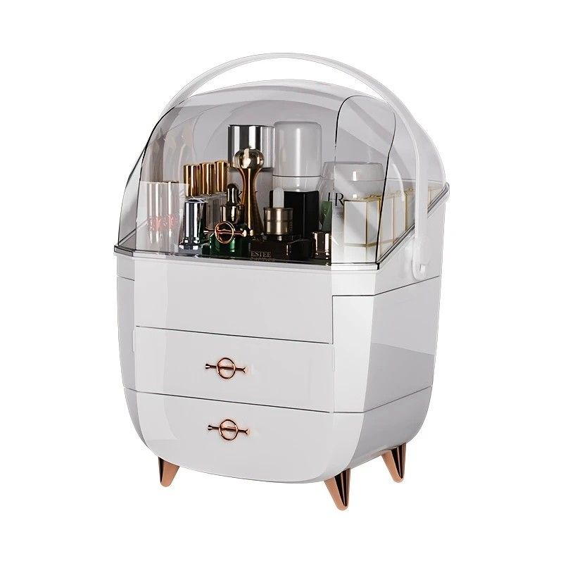 WHITE Luxury Transparent Flip-top Cosmetic Organizer, Large Capacity with Smart Compartments, Dustproof & Silent Drawers, Essential for a Neat Vanity. - Image 1