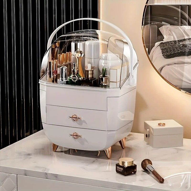 WHITE Luxury Transparent Flip-top Cosmetic Organizer, Large Capacity with Smart Compartments, Dustproof & Silent Drawers, Essential for a Neat Vanity. - Image 4