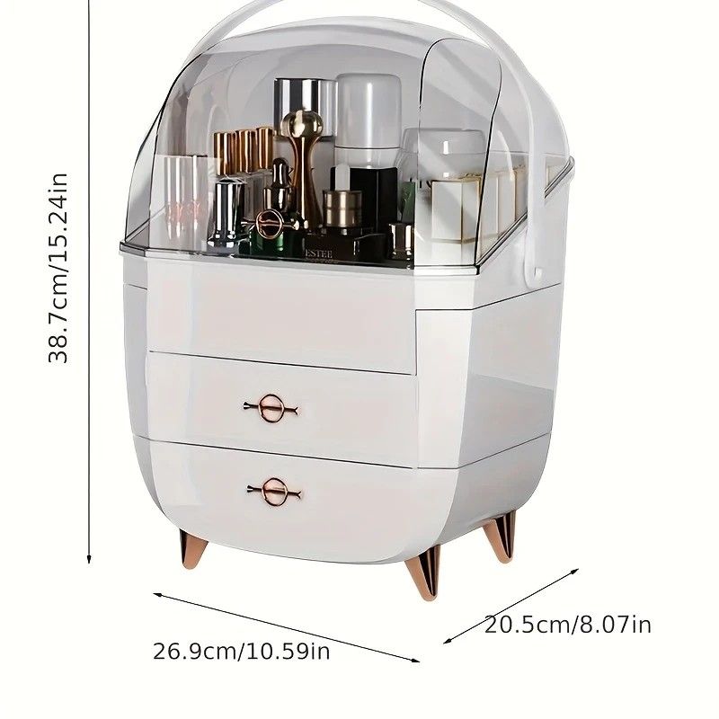 WHITE Luxury Transparent Flip-top Cosmetic Organizer, Large Capacity with Smart Compartments, Dustproof & Silent Drawers, Essential for a Neat Vanity. - Image 6