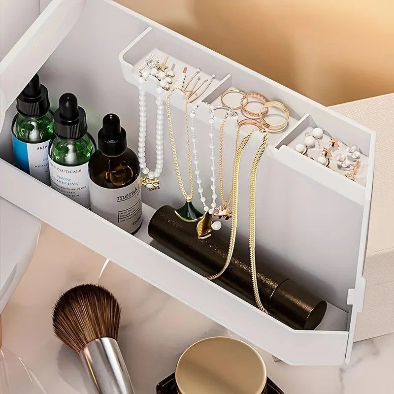 WHITE Luxury Transparent Flip-top Cosmetic Organizer, Large Capacity with Smart Compartments, Dustproof & Silent Drawers, Essential for a Neat Vanity. - Image 7