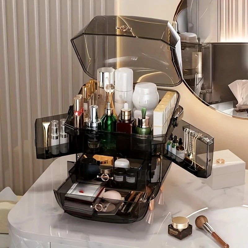 WHITE Luxury Transparent Flip-top Cosmetic Organizer, Large Capacity with Smart Compartments, Dustproof & Silent Drawers, Essential for a Neat Vanity. - Image 8