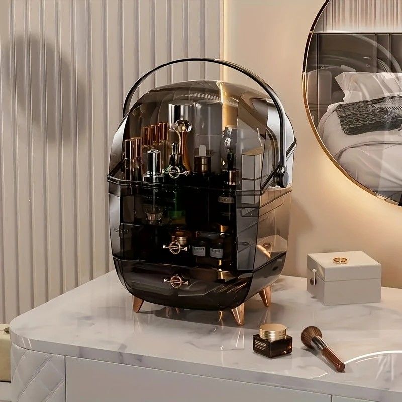 BLACK Luxury Transparent Flip-top Cosmetic Organizer, Large Capacity with Smart Compartments, Dustproof & Silent Drawers, Essential for a Neat Vanity. - Image 1