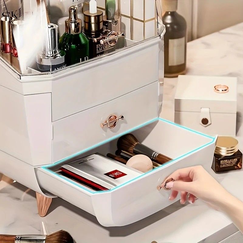 BLACK Luxury Transparent Flip-top Cosmetic Organizer, Large Capacity with Smart Compartments, Dustproof & Silent Drawers, Essential for a Neat Vanity. - Image 5