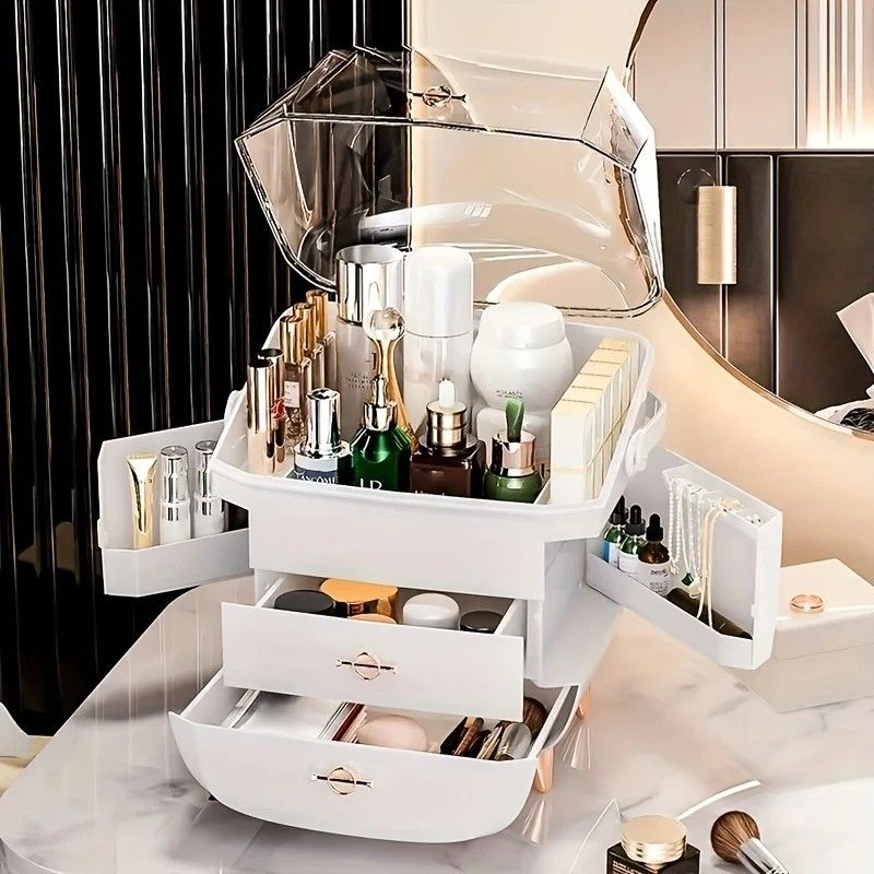 BLACK Luxury Transparent Flip-top Cosmetic Organizer, Large Capacity with Smart Compartments, Dustproof & Silent Drawers, Essential for a Neat Vanity. - Image 6