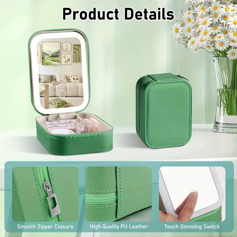Portable 3-Light LED Makeup Mirror with Organizer – Travel Vanity Case, Rechargeable Touch Control Makeup Box for Home & Travel(WHITE) - Image 7
