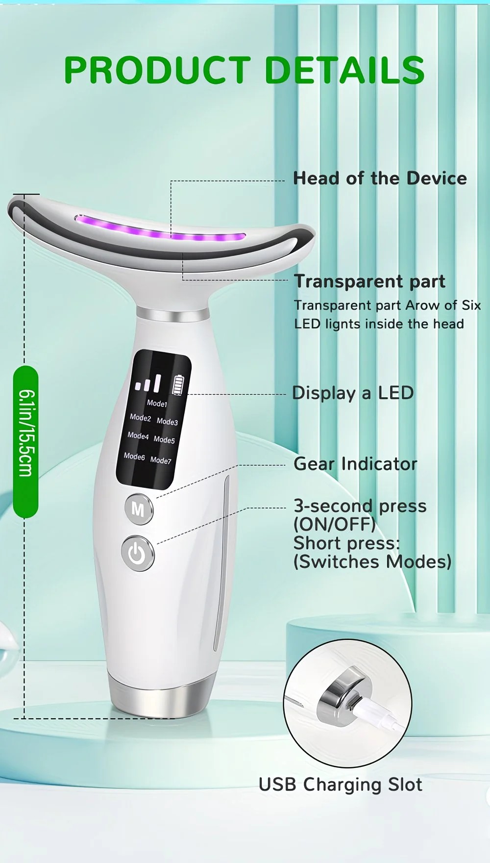 Rechargeable Facial and Neck Beauty Device, 7-Mode Facial Massage, the Perfect Gift for Women and Girls - Image 3