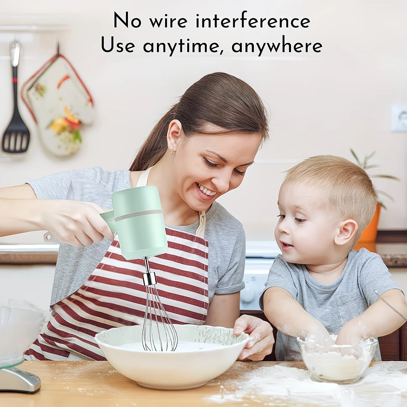 White  Wireless charging handheld mixer, 30W with three-speed settings. Dual whisk heads designed for whipping eggs, cream, and batter. Suitable for both kitchen and outdoor use, also an ideal gift. - Image 4