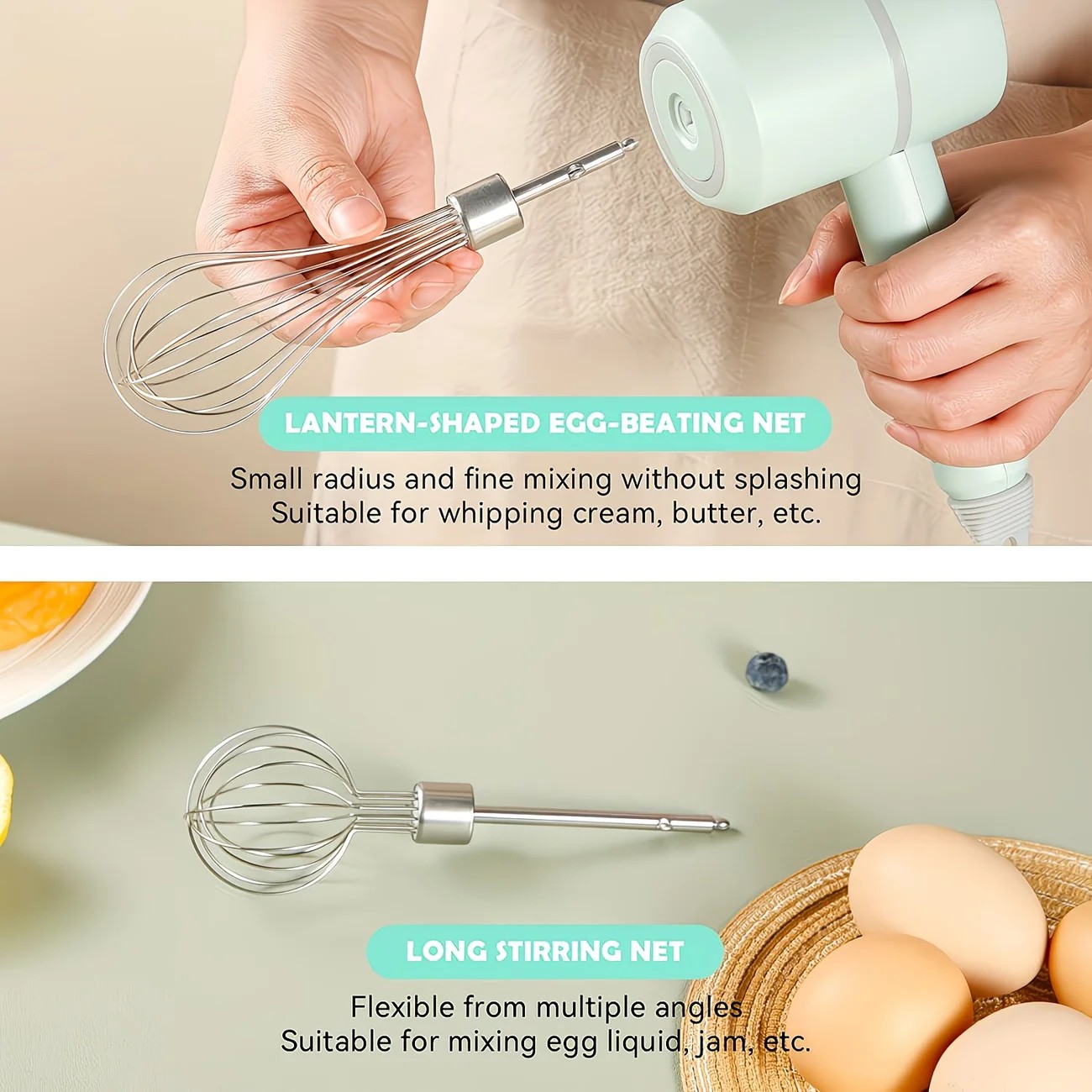 White  Wireless charging handheld mixer, 30W with three-speed settings. Dual whisk heads designed for whipping eggs, cream, and batter. Suitable for both kitchen and outdoor use, also an ideal gift. - Image 5