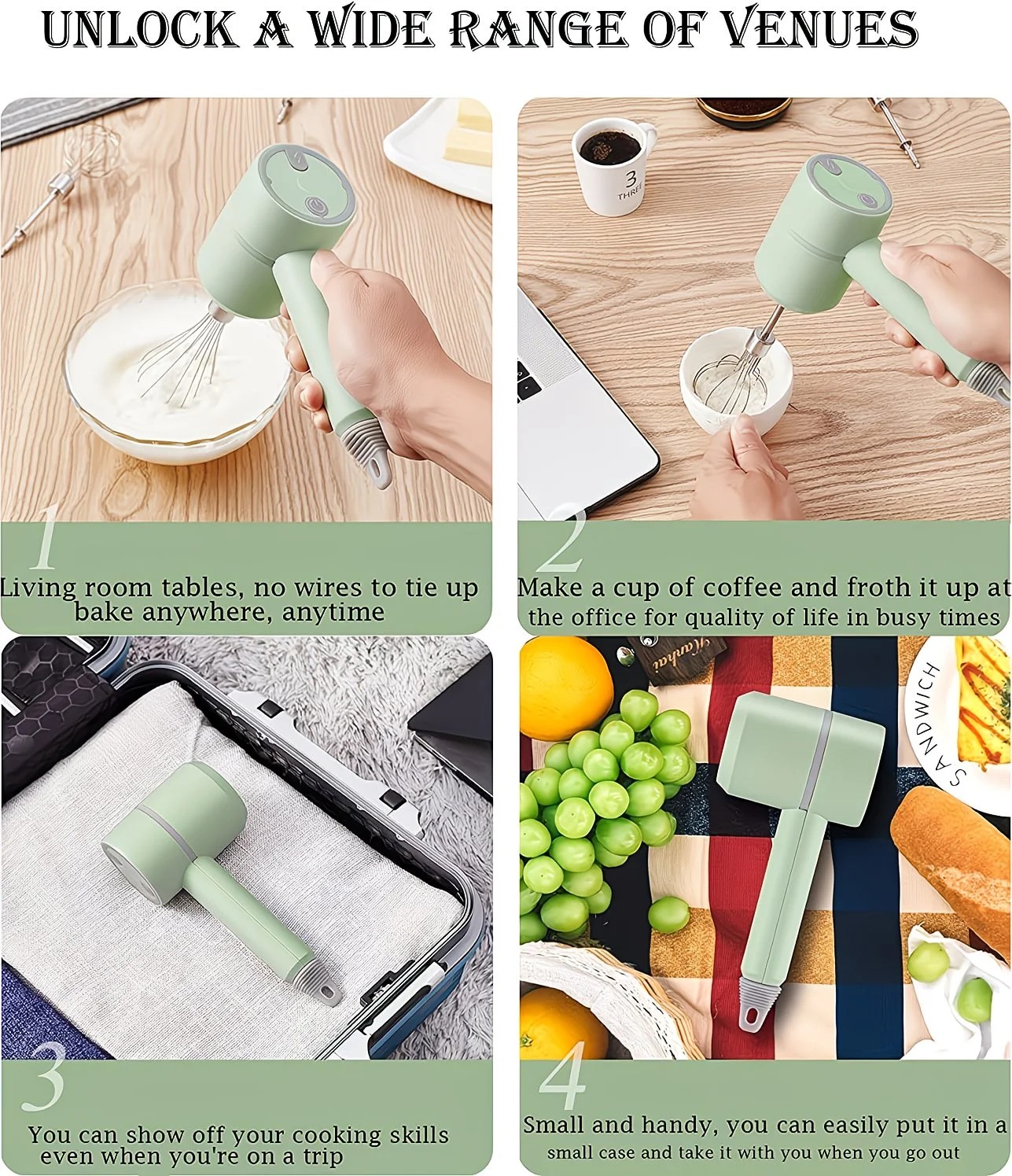 White  Wireless charging handheld mixer, 30W with three-speed settings. Dual whisk heads designed for whipping eggs, cream, and batter. Suitable for both kitchen and outdoor use, also an ideal gift. - Image 6